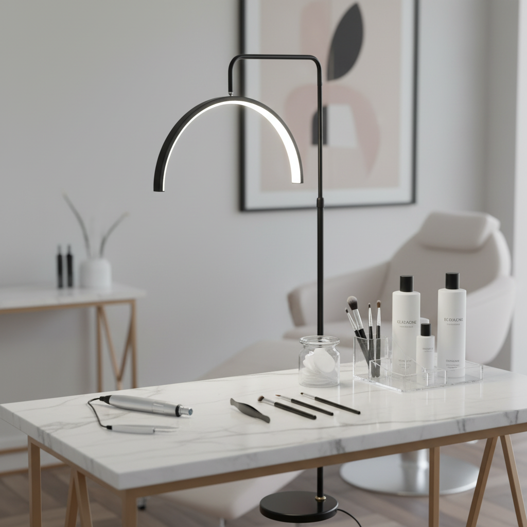 Lampa half moon na stanowisku kosmetycznym